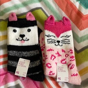 2 Pair New Cat Novelty Crew Socks Girls